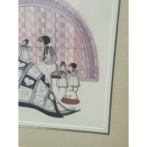 VTG P. Buckley Moss The Quilting Hour Framed 30.5"x30.5" Art Signed Numbered COA - Picture 3 of 8